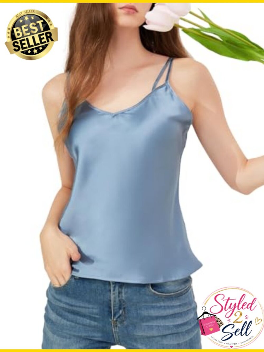 100% Mulberry Silk Camisole V-Neck Cami Top Sleepwear Sleeveless Summer